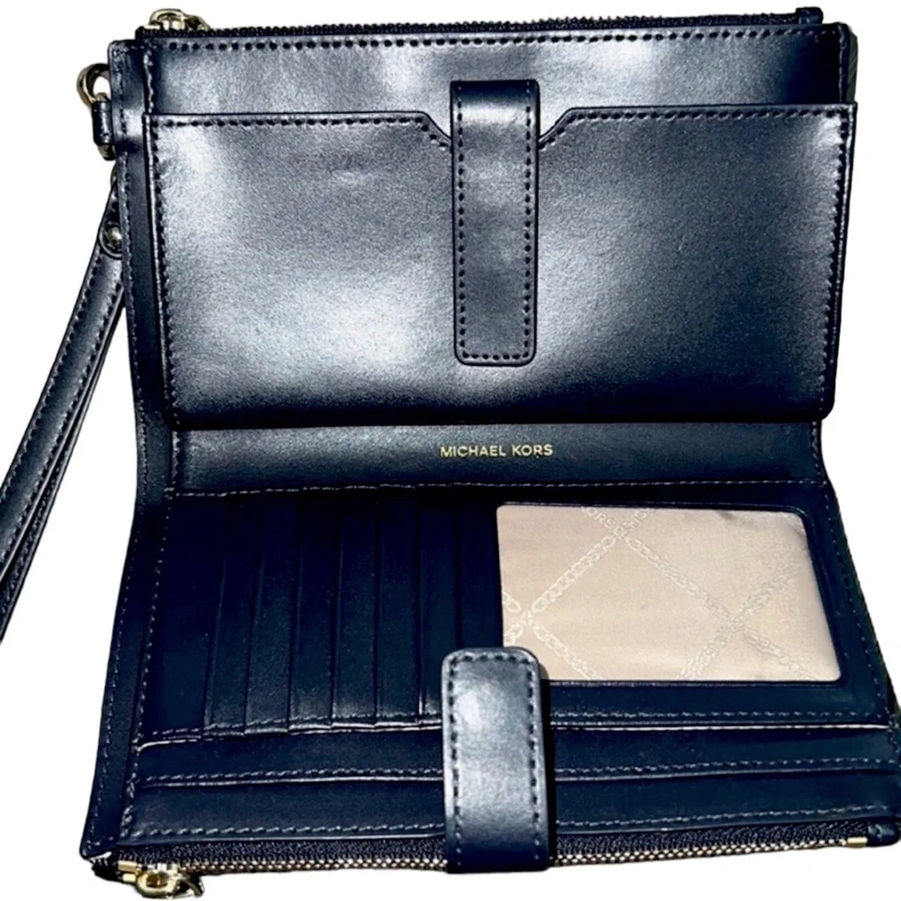 👛Michael Kors Signature Denim Double Zip Wristlet Clutch Wallet - Picture 5 of 12